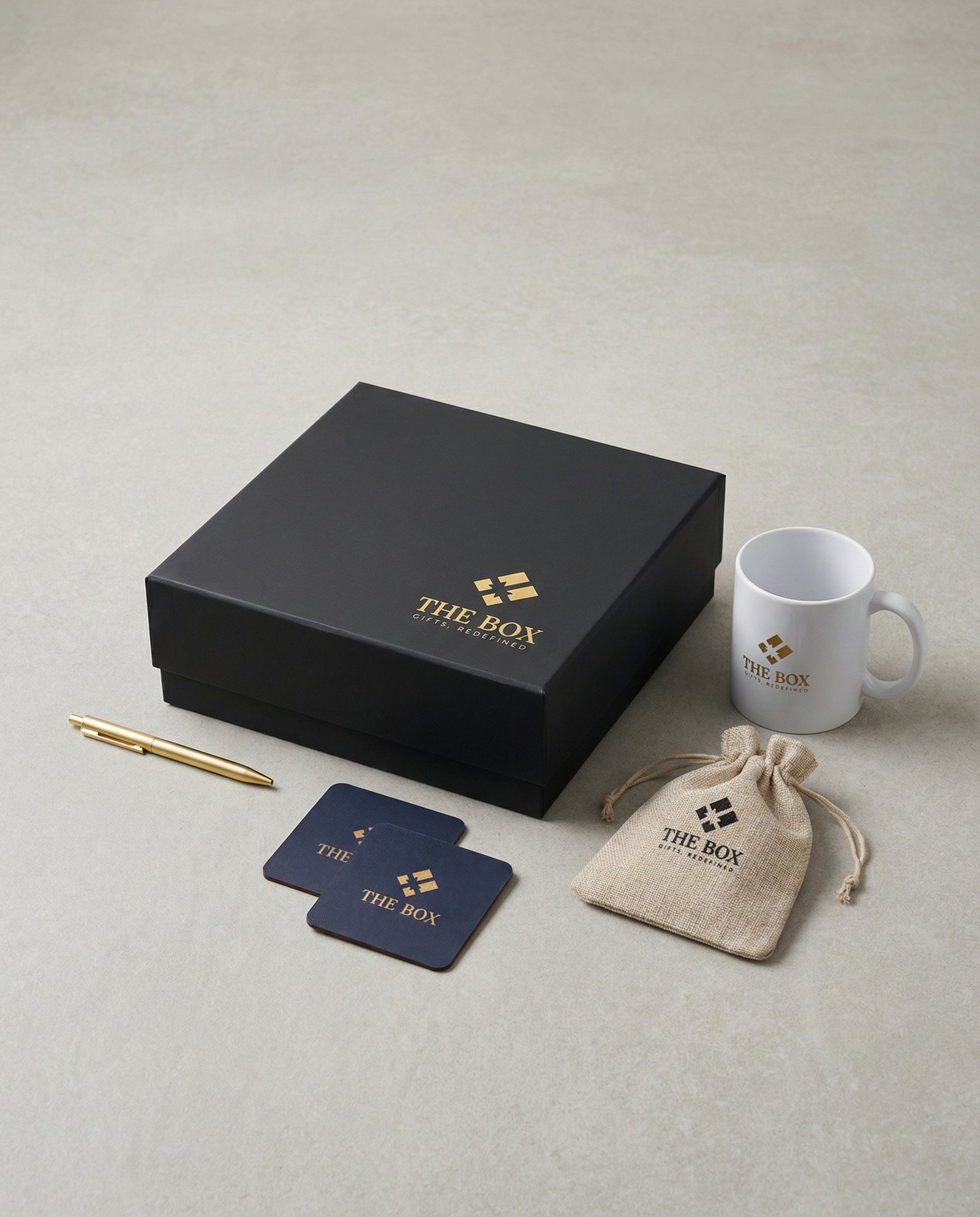 Branded corporate gift set with company merchandise