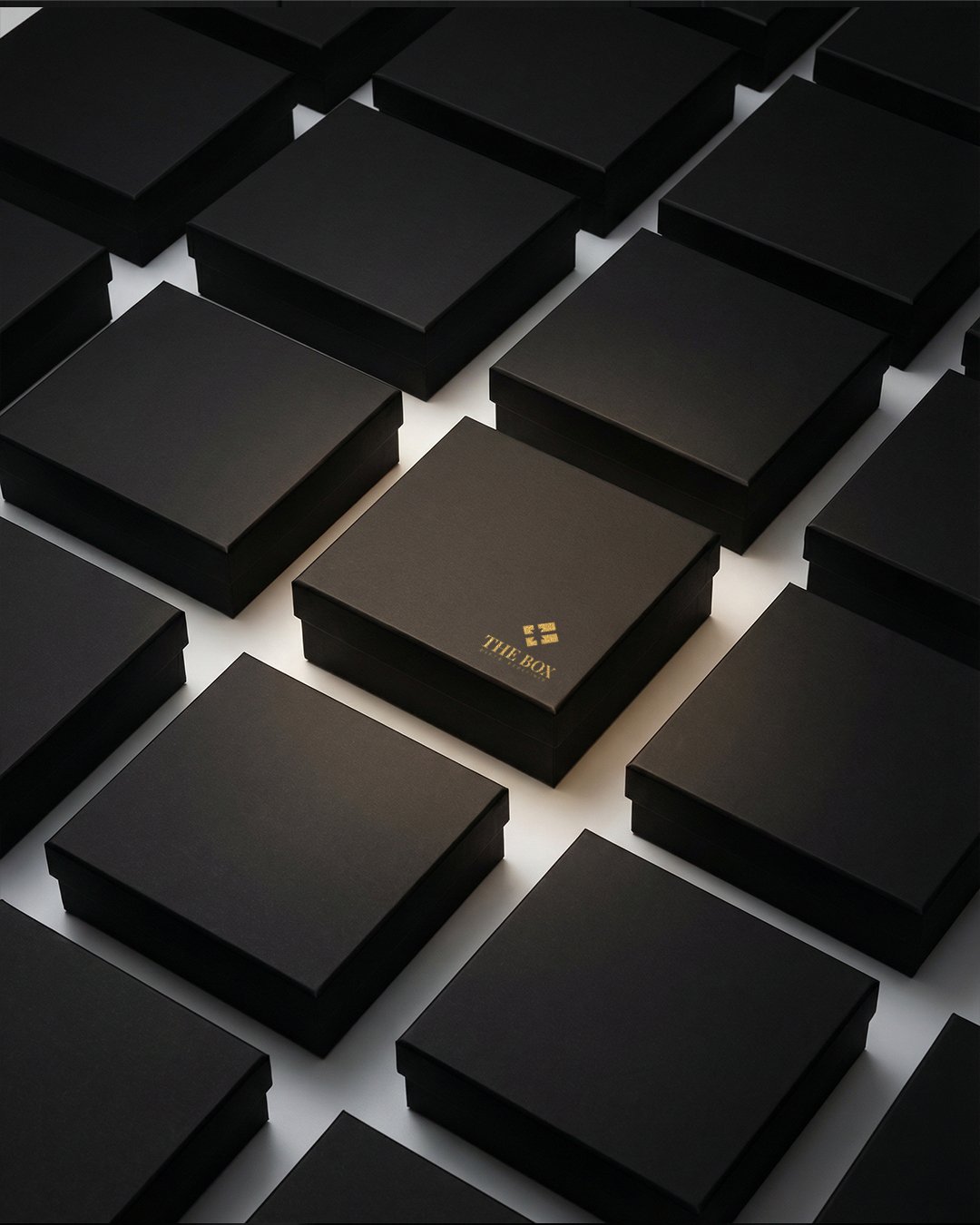 Luxury black gift box with gold branding by The Box Egypt