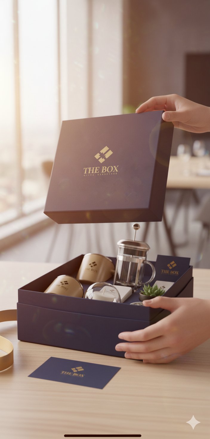 Executive corporate gift box with logo and ribbon